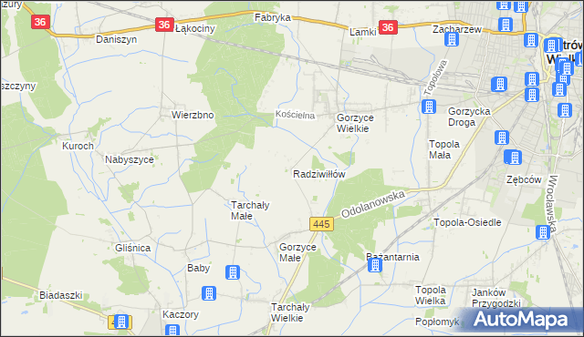 mapa Radziwiłłów gmina Ostrów Wielkopolski, Radziwiłłów gmina Ostrów Wielkopolski na mapie Targeo