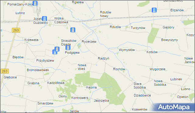 mapa Radzyń gmina Grabów, Radzyń gmina Grabów na mapie Targeo