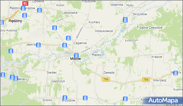 mapa Rajsko gmina Mstów, Rajsko gmina Mstów na mapie Targeo