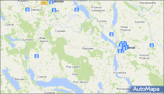 mapa Rakówek gmina Przerośl, Rakówek gmina Przerośl na mapie Targeo