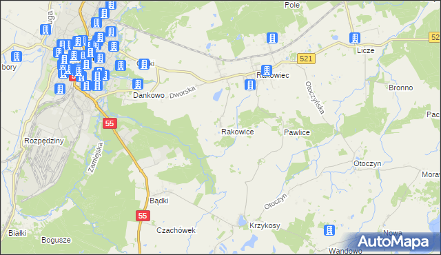 mapa Rakowice gmina Kwidzyn, Rakowice gmina Kwidzyn na mapie Targeo