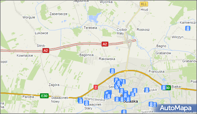 mapa Rakowiska gmina Biała Podlaska, Rakowiska gmina Biała Podlaska na mapie Targeo