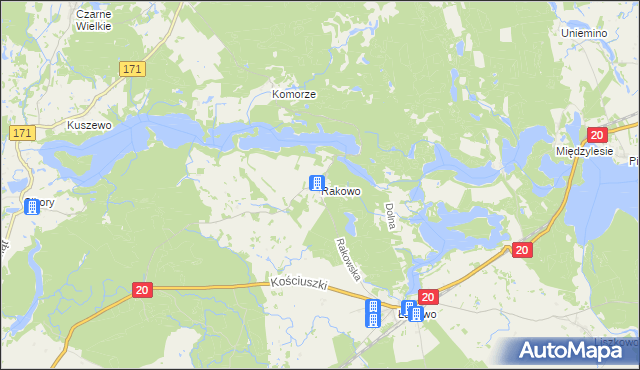 mapa Rakowo gmina Borne Sulinowo, Rakowo gmina Borne Sulinowo na mapie Targeo