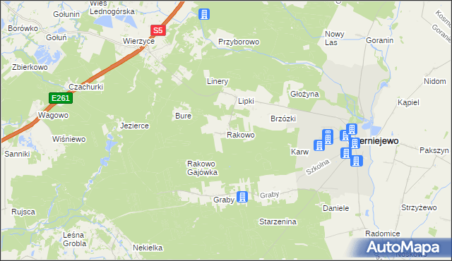 mapa Rakowo gmina Czerniejewo, Rakowo gmina Czerniejewo na mapie Targeo