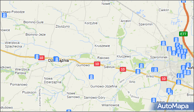 mapa Rakowo gmina Dzierzążnia, Rakowo gmina Dzierzążnia na mapie Targeo