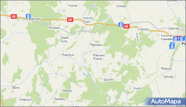 mapa Rakowo Piskie, Rakowo Piskie na mapie Targeo