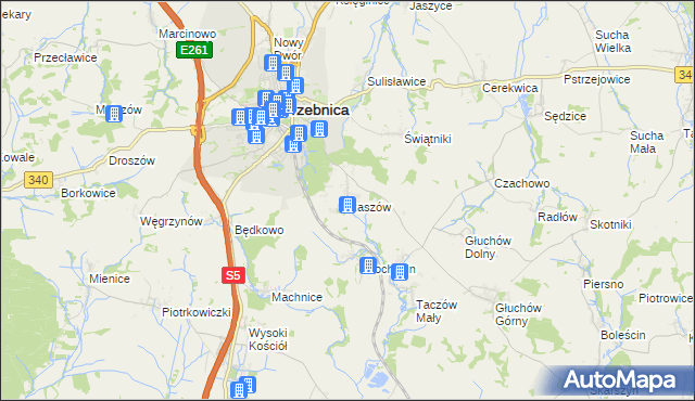 mapa Raszów gmina Trzebnica, Raszów gmina Trzebnica na mapie Targeo