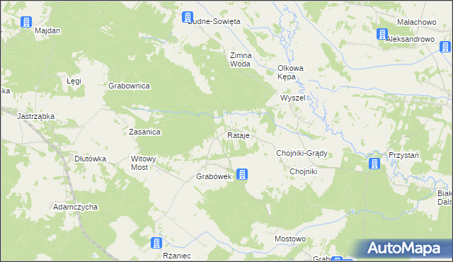 mapa Rataje gmina Olszewo-Borki, Rataje gmina Olszewo-Borki na mapie Targeo
