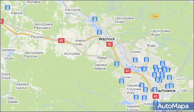 mapa Rataje gmina Wąchock, Rataje gmina Wąchock na mapie Targeo