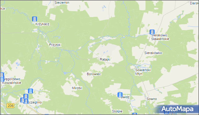 mapa Ratajki gmina Sianów, Ratajki gmina Sianów na mapie Targeo
