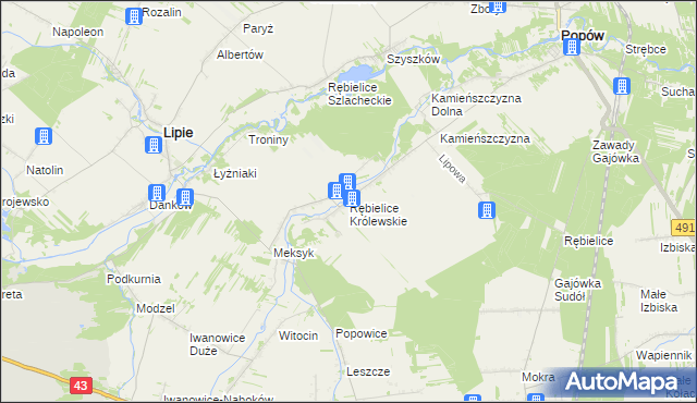 mapa Rębielice Królewskie, Rębielice Królewskie na mapie Targeo