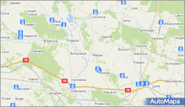 mapa Rębów gmina Kije, Rębów gmina Kije na mapie Targeo