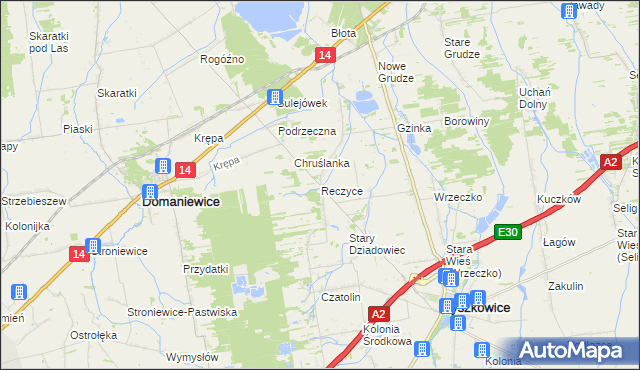 mapa Reczyce gmina Domaniewice, Reczyce gmina Domaniewice na mapie Targeo