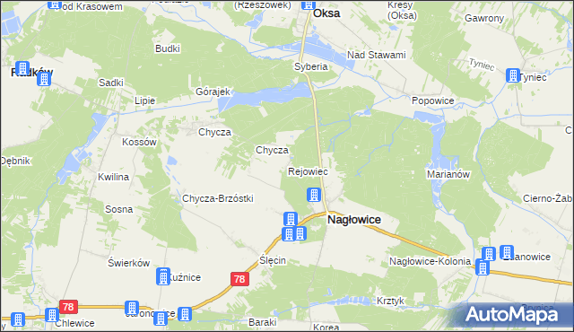 mapa Rejowiec gmina Nagłowice, Rejowiec gmina Nagłowice na mapie Targeo