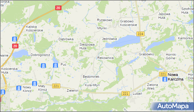 mapa Rekownica gmina Nowa Karczma, Rekownica gmina Nowa Karczma na mapie Targeo