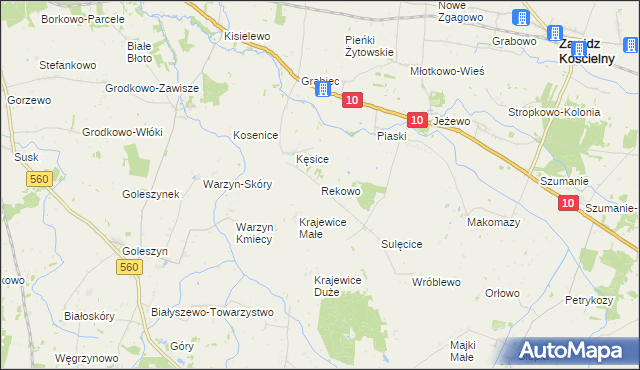 mapa Rekowo gmina Zawidz, Rekowo gmina Zawidz na mapie Targeo