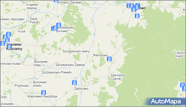 mapa Rembowo gmina Janowo, Rembowo gmina Janowo na mapie Targeo