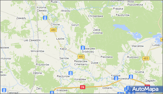 mapa Restarzew Środkowy, Restarzew Środkowy na mapie Targeo