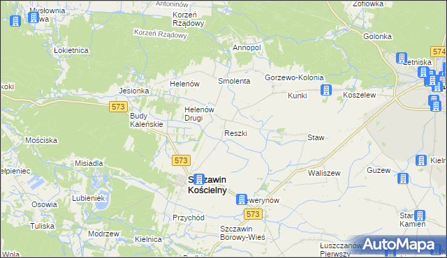 mapa Reszki gmina Szczawin Kościelny, Reszki gmina Szczawin Kościelny na mapie Targeo