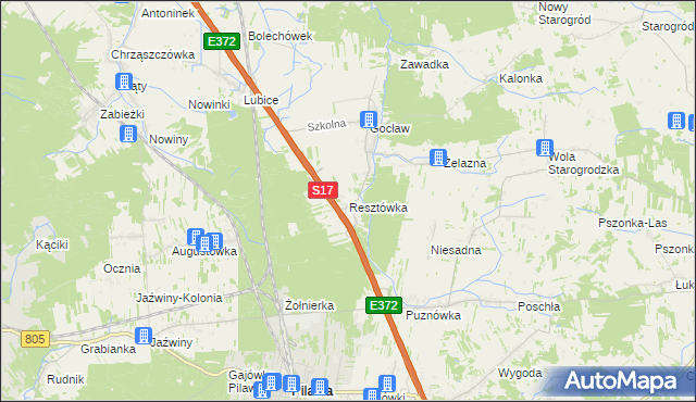 mapa Resztówka gmina Pilawa, Resztówka gmina Pilawa na mapie Targeo