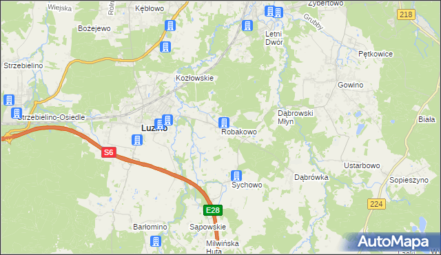 mapa Robakowo gmina Luzino, Robakowo gmina Luzino na mapie Targeo