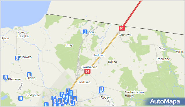mapa Rodowo gmina Braniewo, Rodowo gmina Braniewo na mapie Targeo