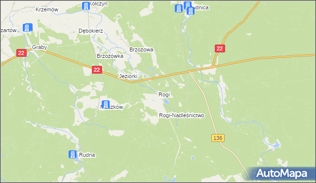 mapa Rogi gmina Lubniewice, Rogi gmina Lubniewice na mapie Targeo