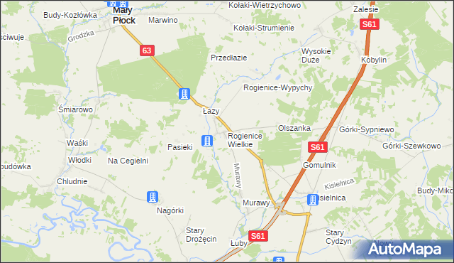 mapa Rogienice Wielkie, Rogienice Wielkie na mapie Targeo