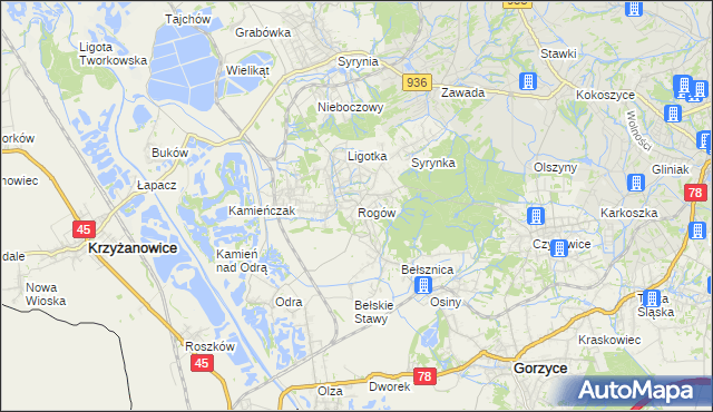 mapa Rogów gmina Gorzyce, Rogów gmina Gorzyce na mapie Targeo