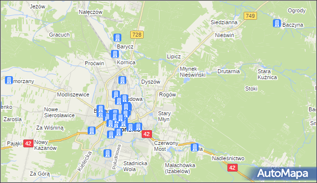 mapa Rogów gmina Końskie, Rogów gmina Końskie na mapie Targeo