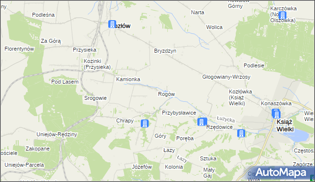 mapa Rogów gmina Kozłów, Rogów gmina Kozłów na mapie Targeo