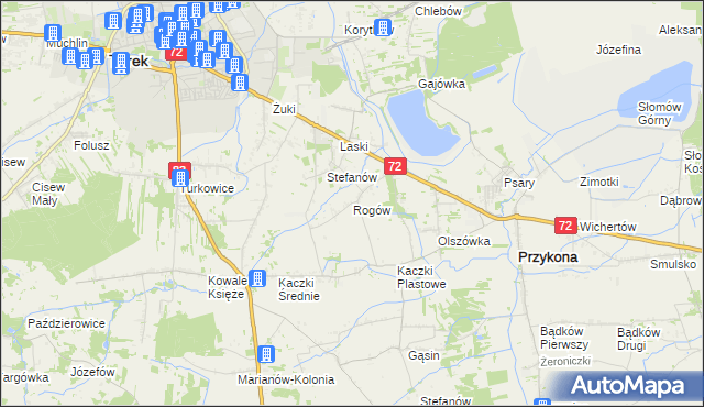 mapa Rogów gmina Przykona, Rogów gmina Przykona na mapie Targeo