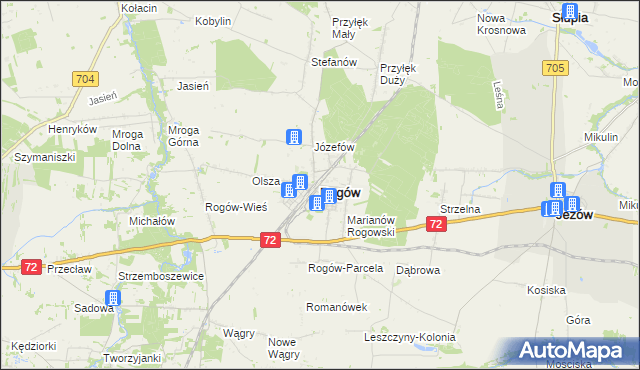 mapa Rogów powiat brzeziński, Rogów powiat brzeziński na mapie Targeo