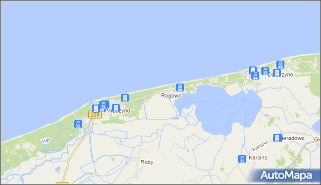 mapa Rogowo gmina Trzebiatów, Rogowo gmina Trzebiatów na mapie Targeo