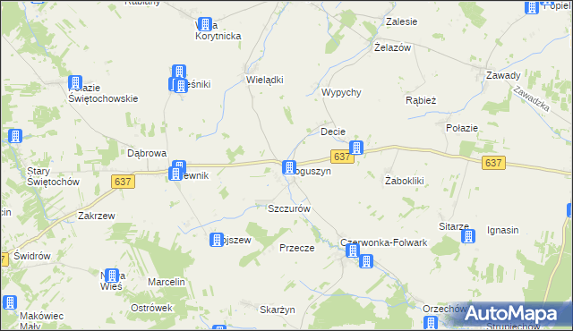 mapa Roguszyn gmina Korytnica, Roguszyn gmina Korytnica na mapie Targeo