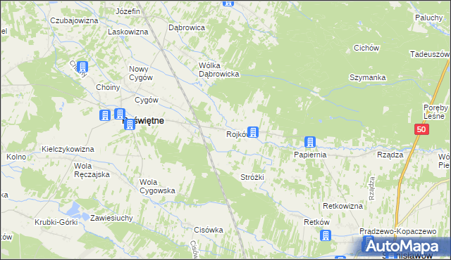 mapa Rojków gmina Poświętne, Rojków gmina Poświętne na mapie Targeo