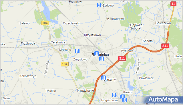 mapa Rokietnica powiat poznański, Rokietnica powiat poznański na mapie Targeo