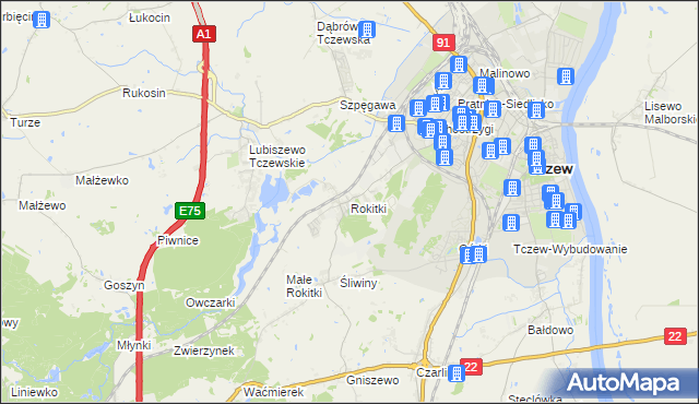 mapa Rokitki gmina Tczew, Rokitki gmina Tczew na mapie Targeo