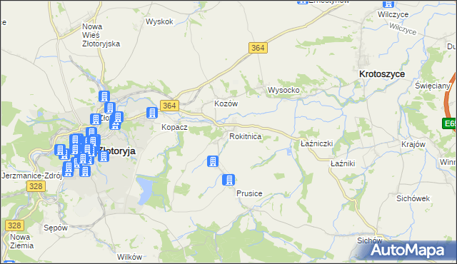 mapa Rokitnica gmina Złotoryja, Rokitnica gmina Złotoryja na mapie Targeo