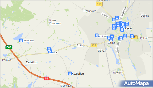 mapa Rokity gmina Kozielice, Rokity gmina Kozielice na mapie Targeo