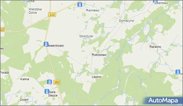 mapa Rokosowo gmina Sławoborze, Rokosowo gmina Sławoborze na mapie Targeo