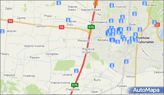 mapa Rokszyce Drugie, Rokszyce Drugie na mapie Targeo