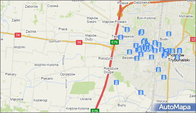 mapa Rokszyce gmina Wola Krzysztoporska, Rokszyce gmina Wola Krzysztoporska na mapie Targeo