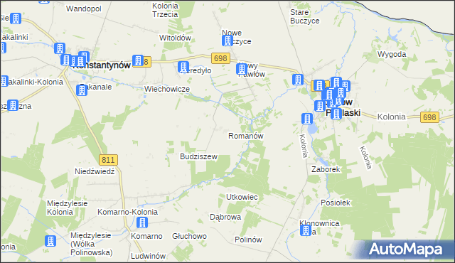 mapa Romanów gmina Janów Podlaski, Romanów gmina Janów Podlaski na mapie Targeo