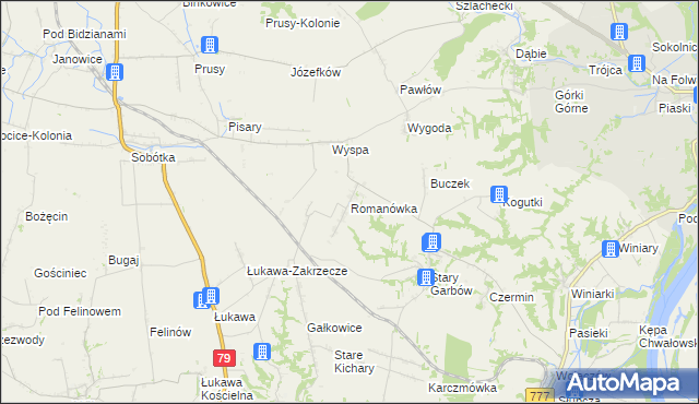 mapa Romanówka gmina Dwikozy, Romanówka gmina Dwikozy na mapie Targeo