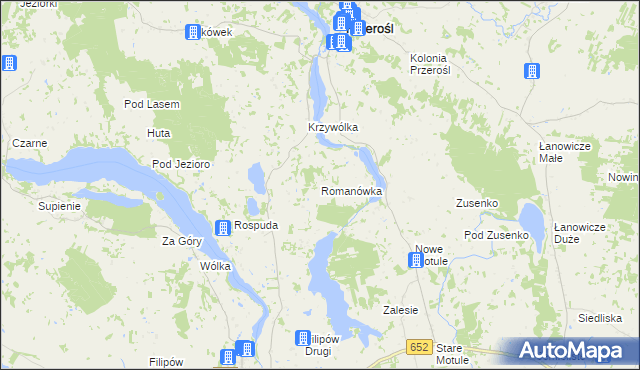 mapa Romanówka gmina Przerośl, Romanówka gmina Przerośl na mapie Targeo