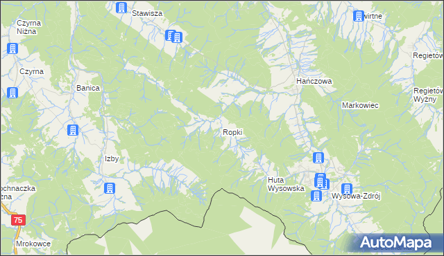 mapa Ropki, Ropki na mapie Targeo