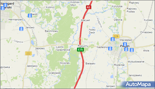 mapa Ropuchy, Ropuchy na mapie Targeo