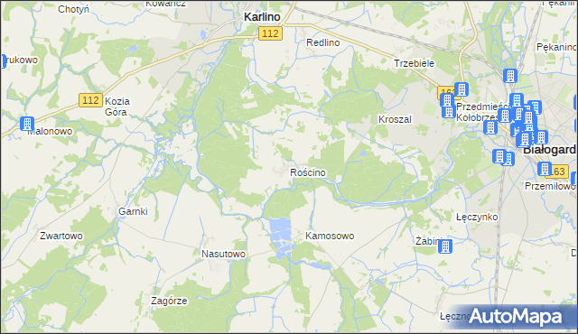 mapa Rościno, Rościno na mapie Targeo