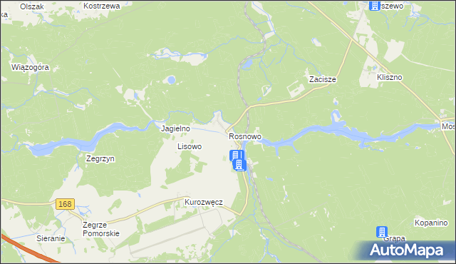 mapa Rosnowo gmina Manowo, Rosnowo gmina Manowo na mapie Targeo
